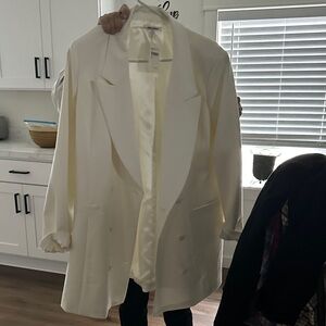 Good American Cream Double-Breasted Blazer Jacket